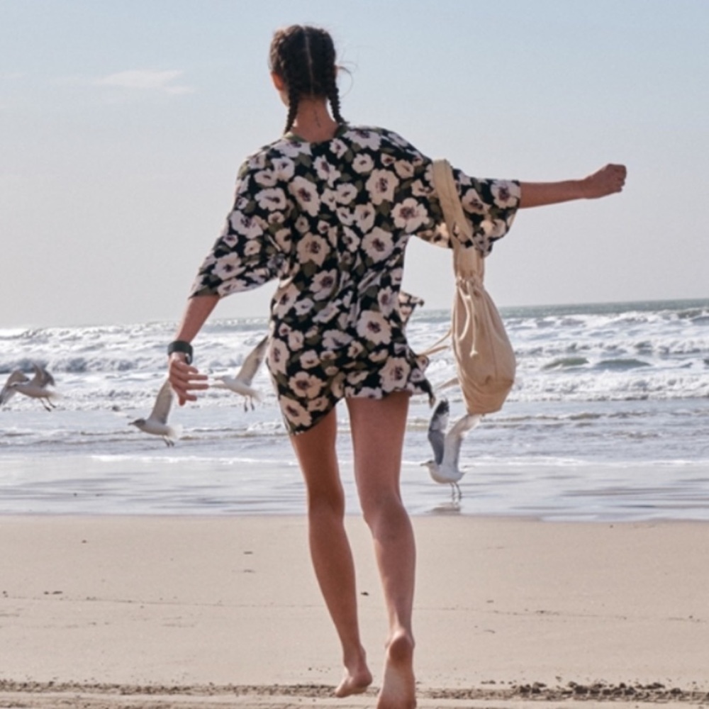 Dark floral kimono top beach or swim cover up spring summer boho coastal